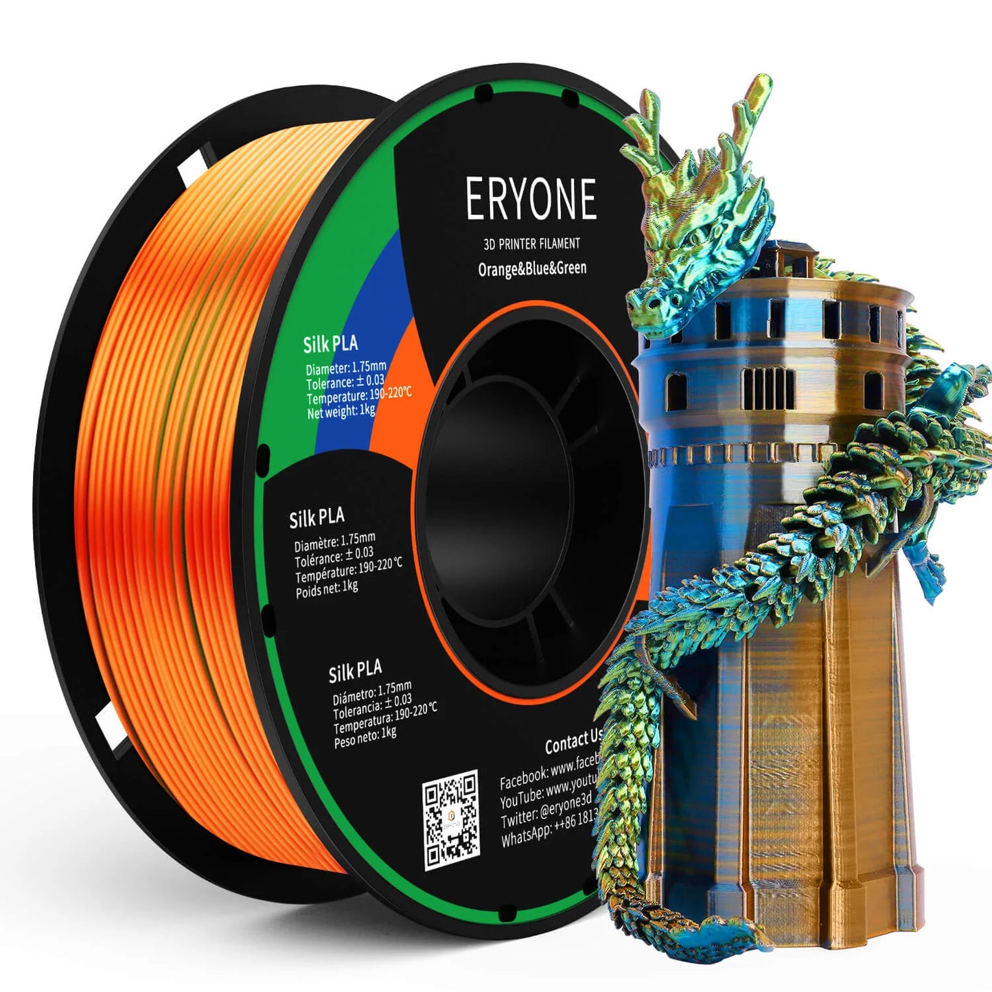 ERYONE Triple-Color Silk PLA Filament for 3D Printers