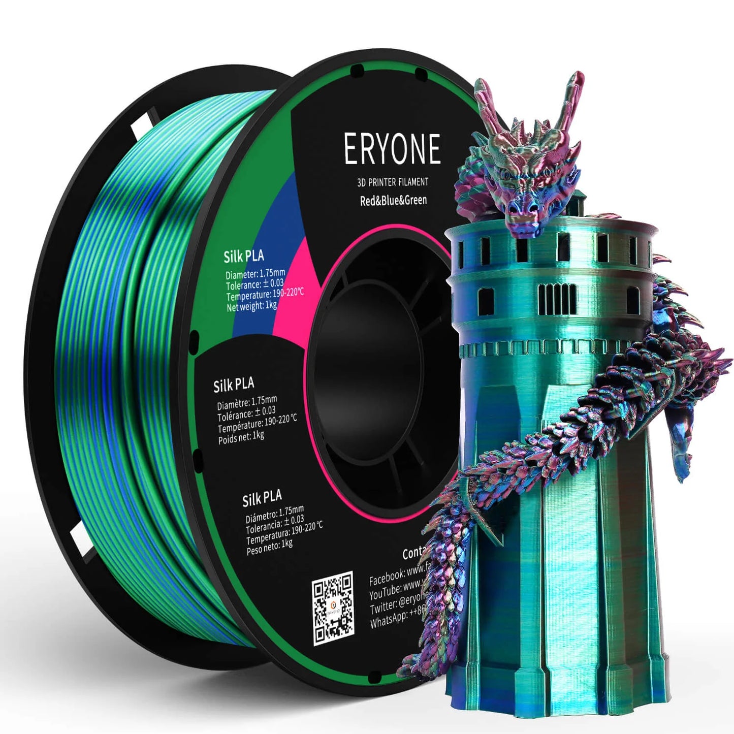 ERYONE Triple-Color Silk PLA Filament for 3D Printers