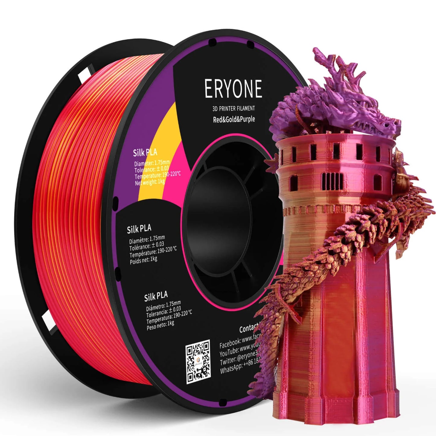ERYONE Triple-Color Silk PLA Filament for 3D Printers