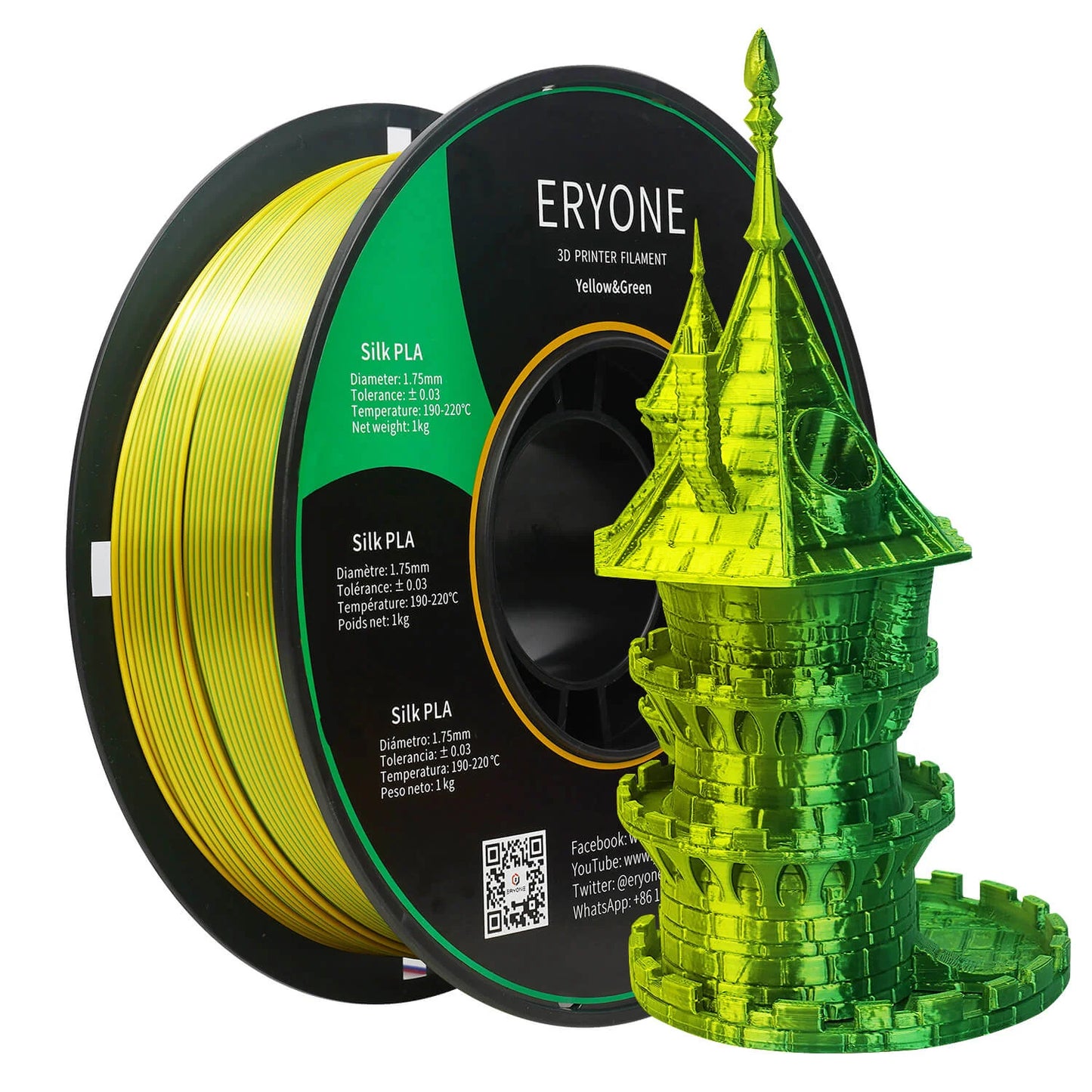 ERYONE Silk Dual-Color PLA Filament for 3D Printers
